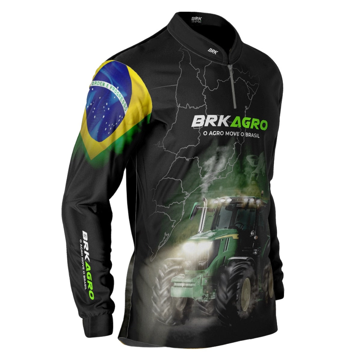 Camisa Agro Brk Preta O Agro Move o Brasil Trator com Proteção Solar UV50+ - Brk Agro