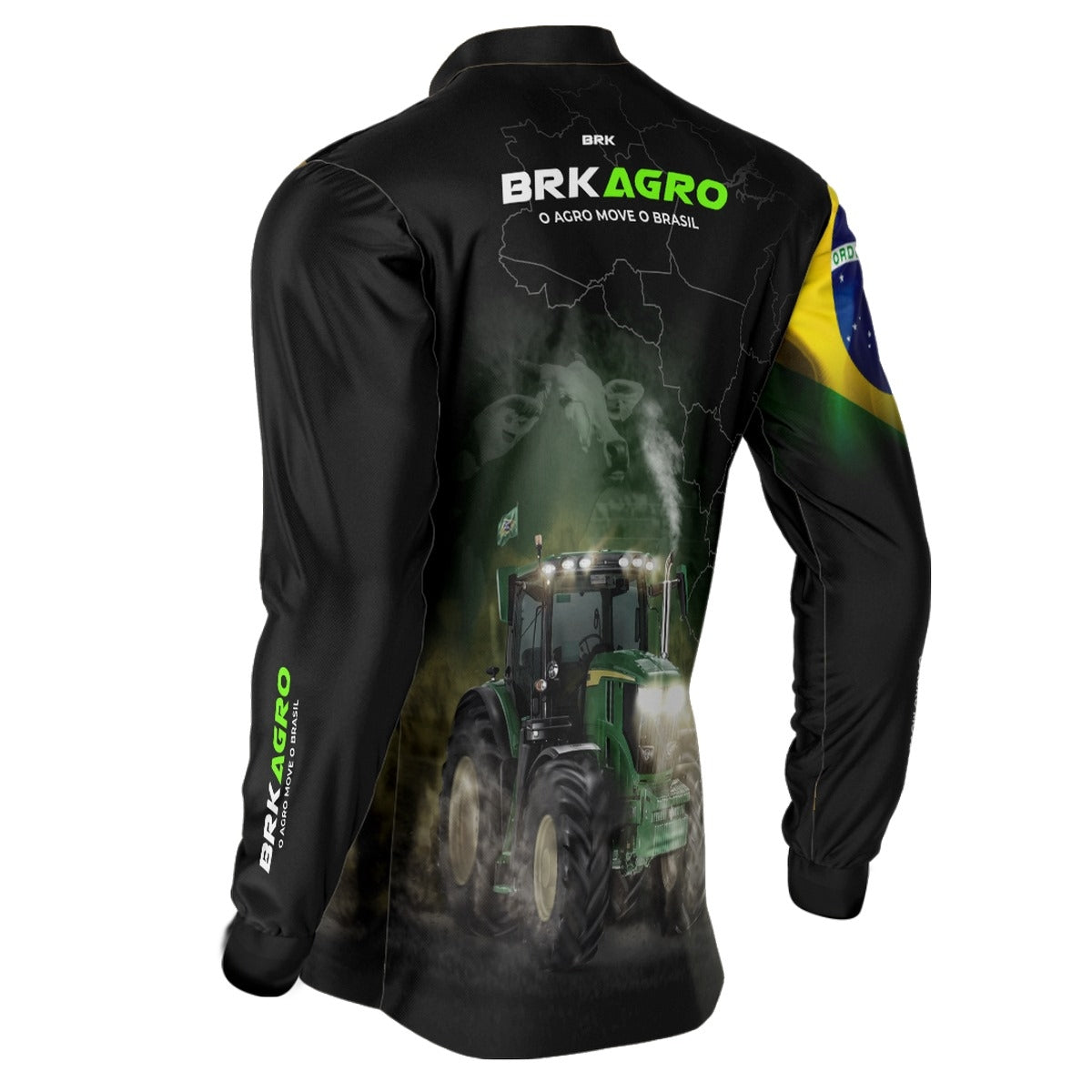 Camisa Agro Brk Preta O Agro Move o Brasil Trator com Proteção Solar UV50+ - Brk Agro