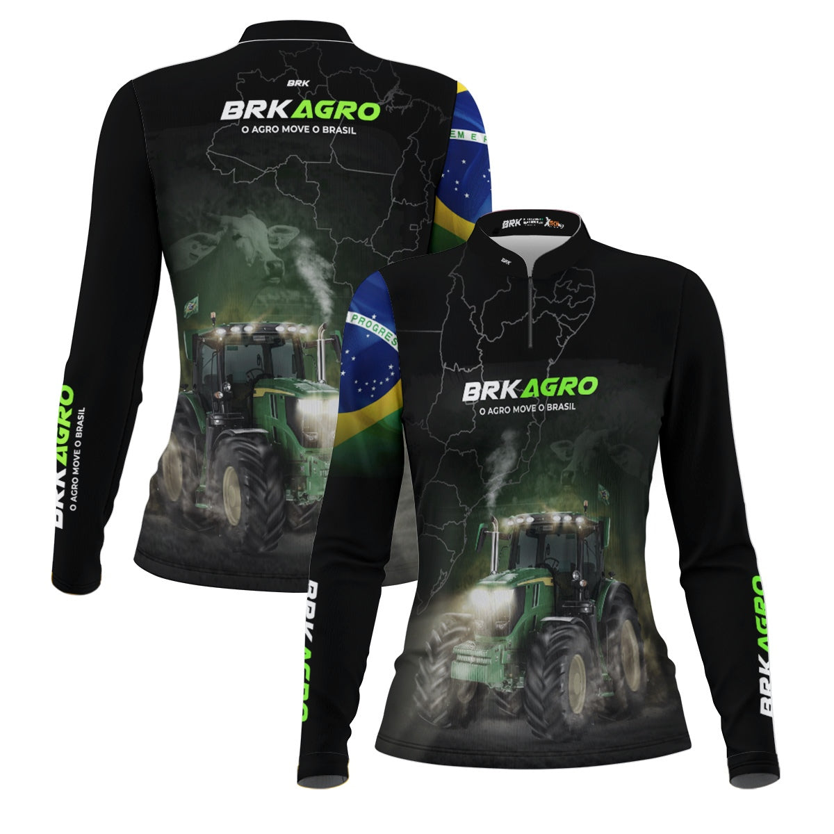 Camisa Feminina Agro  Brk Preta O Agro Move o Brasil Trator com Proteção Solar UV50+ - Brk Agro