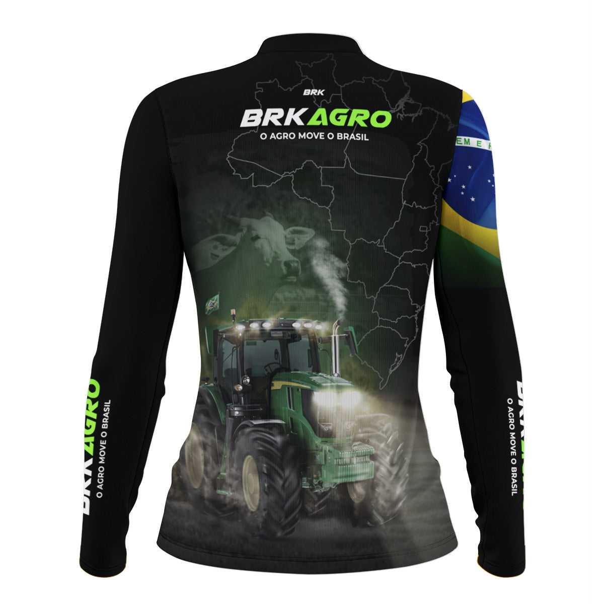 Camisa Feminina Agro  Brk Preta O Agro Move o Brasil Trator com Proteção Solar UV50+ - Brk Agro