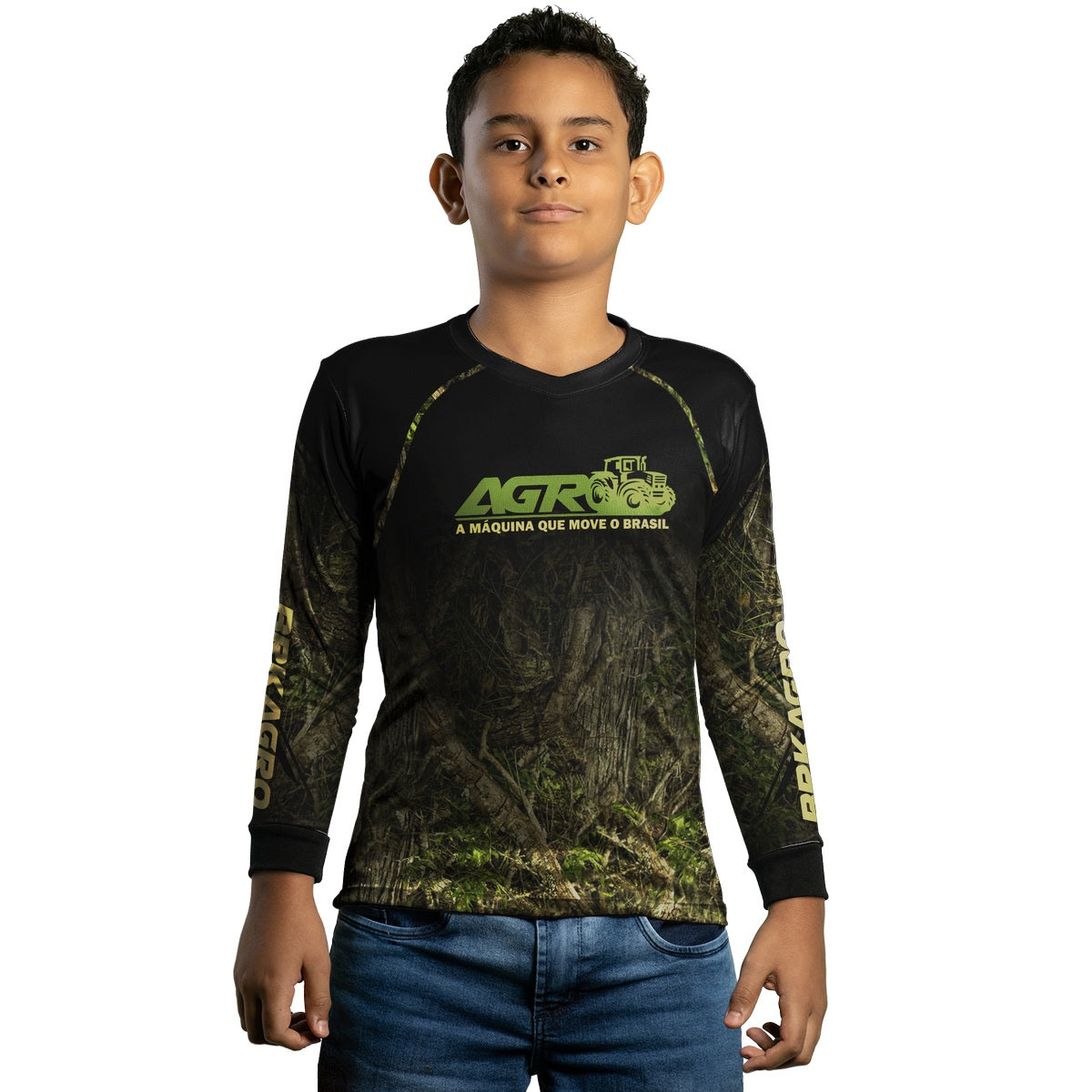 Camisa Agro Infantil Brk Camuflada O Agro Move o Brasil com Proteção Solar UV50+ - Brk Agro