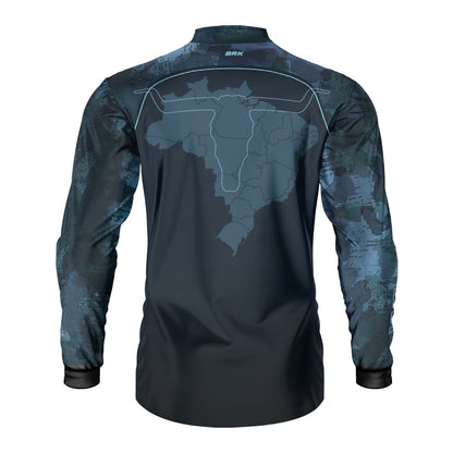 Camisa Agro Brk Camo Long Horn Brasil Azul com Proteção Solar UV50+ - Brk Agro
