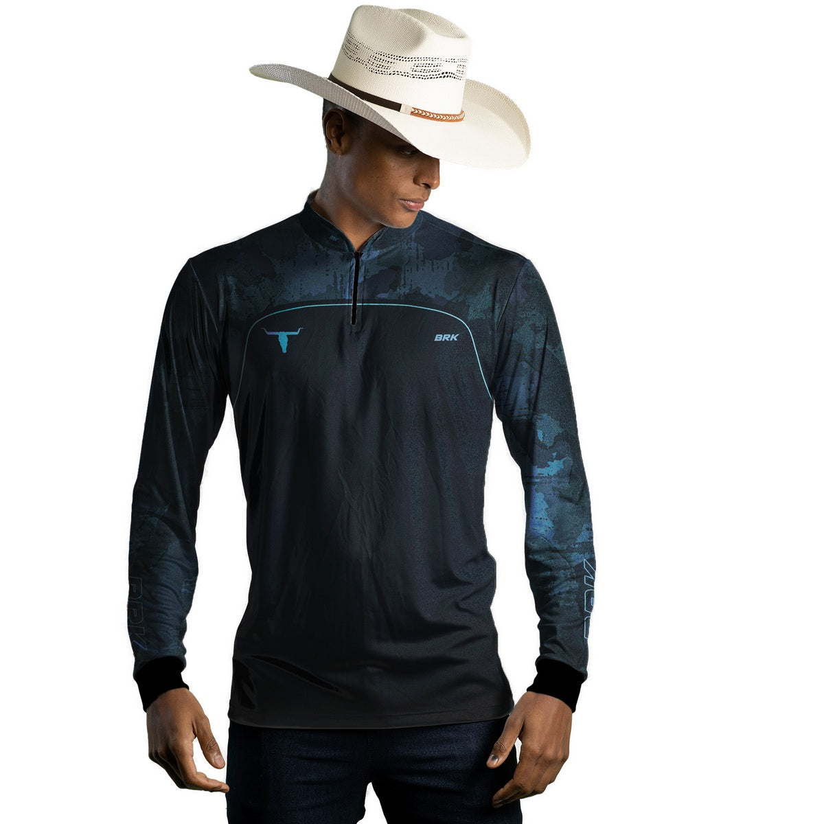 Camisa Agro Brk Camo Long Horn Brasil Azul com Proteção Solar UV50+ - Brk Agro