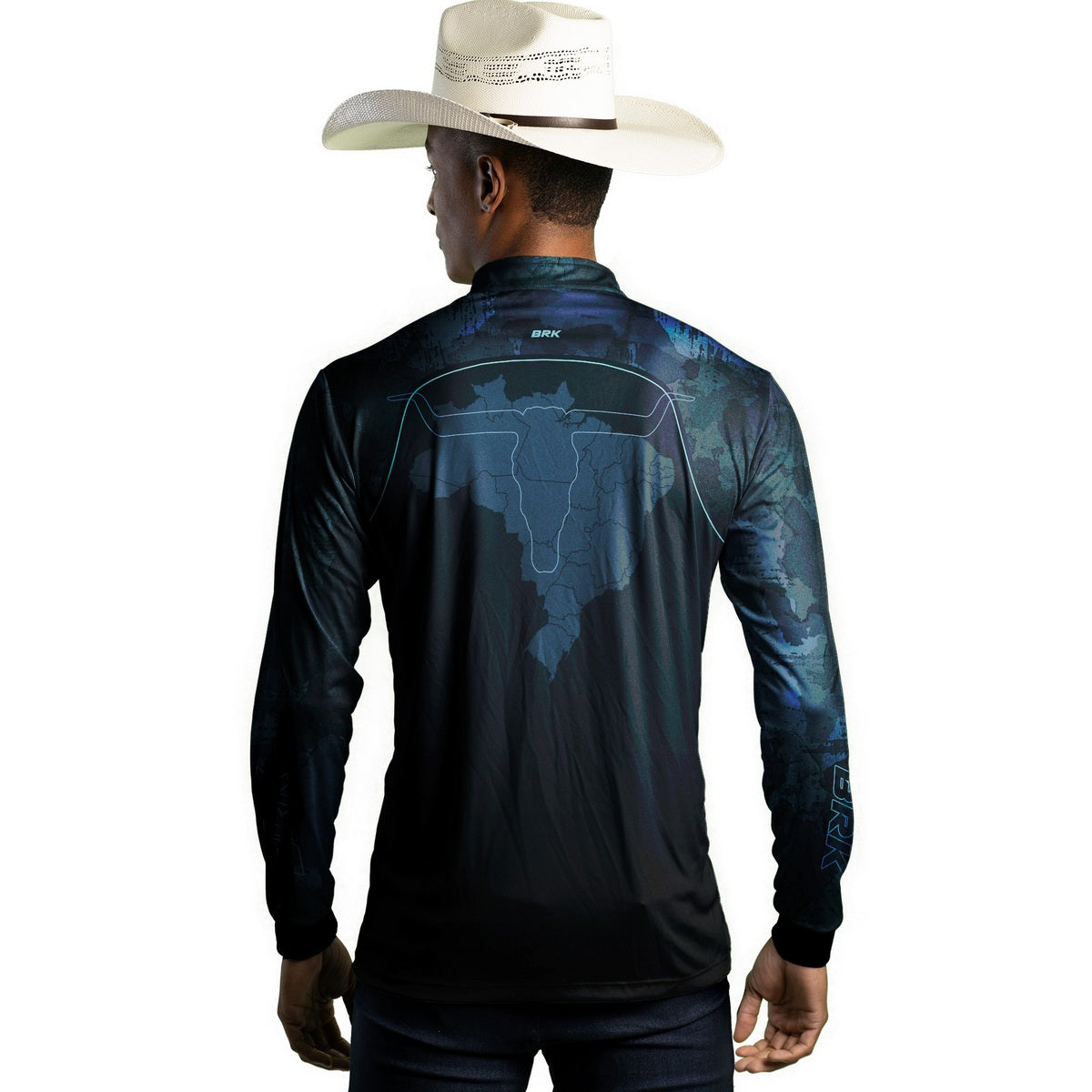 Camisa Agro Brk Camo Long Horn Brasil Azul com Proteção Solar UV50+ - Brk Agro