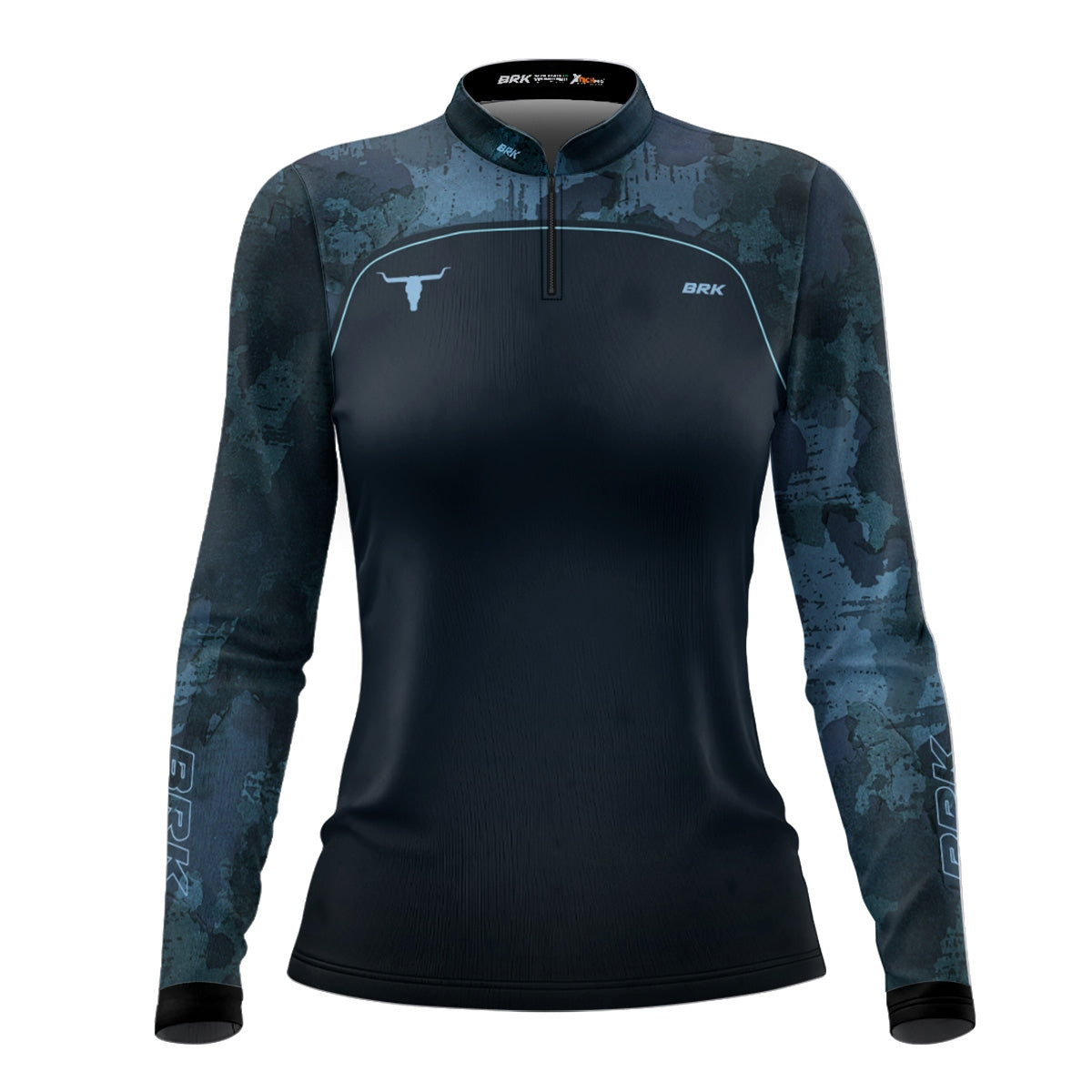 Camisa Feminina Agro  Brk Camo Long Horn Brasil Azul com Proteção Solar UV50+ - Brk Agro
