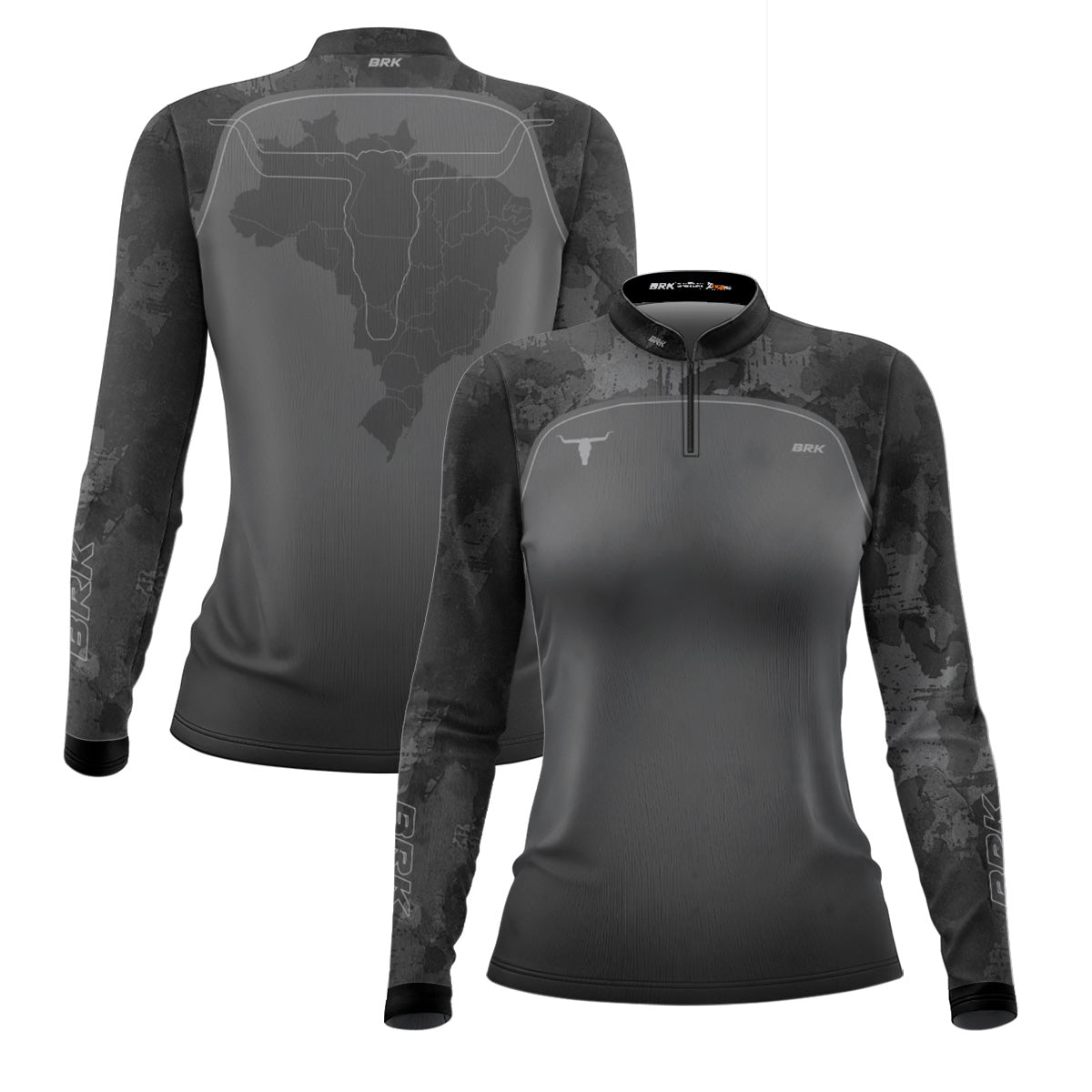 Camisa Feminina Agro  Brk Camo Long Horn Brasil Cinza com Proteção Solar UV50+ - Brk Agro
