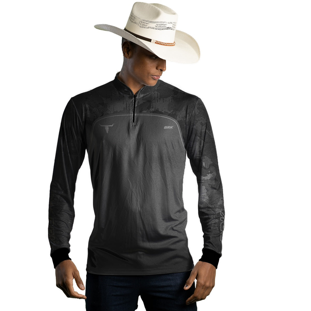 Camisa Agro Brk Camo Long Horn Brasil Cinza com Proteção Solar UV50+ - Brk Agro