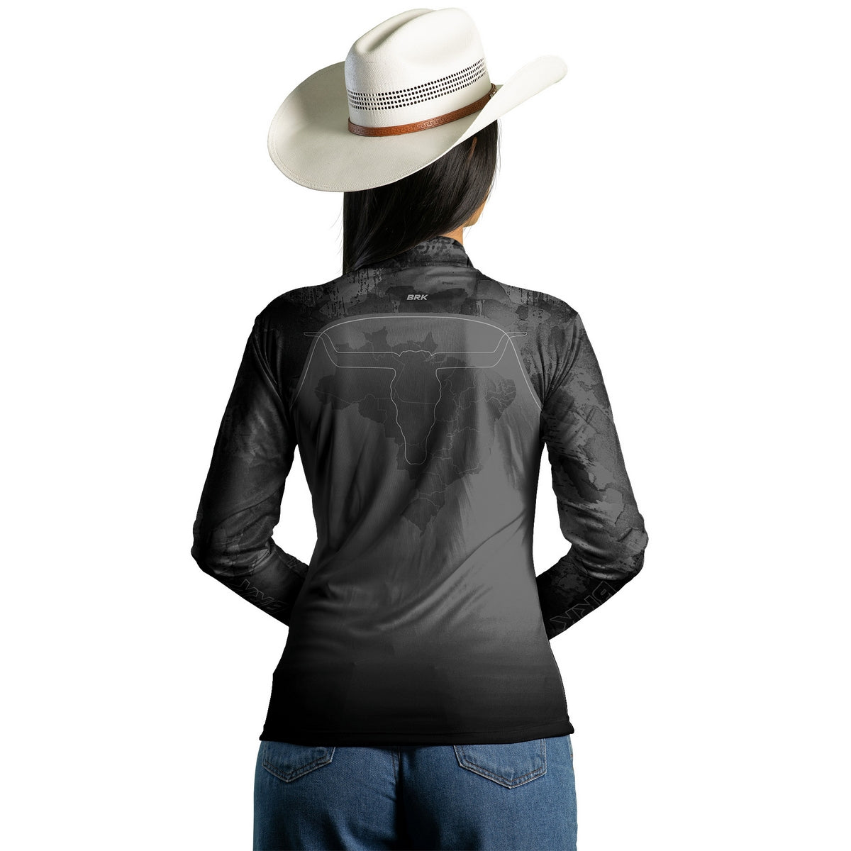 Camisa Feminina Agro  Brk Camo Long Horn Brasil Cinza com Proteção Solar UV50+ - Brk Agro