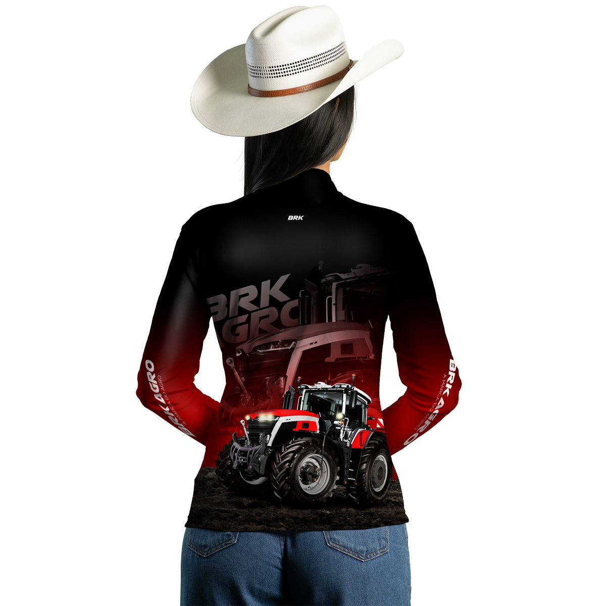 Camisa Feminina Agro  Brk Trator Vermelho MF 9S com Proteção Solar UV50+ - Brk Agro