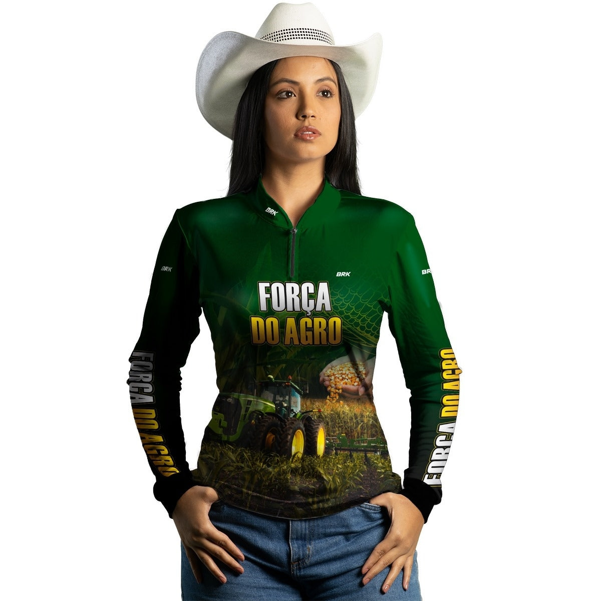 Camisa Feminina Agro  Brk A Força do Agro Produtor de Milho com Proteção Solar UV50+ - Brk Agro