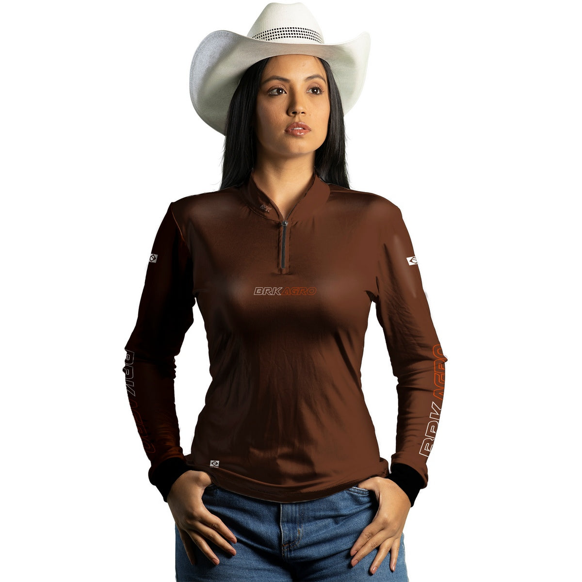 Camisa Feminina Agro Brk Marrom com Proteção Solar UV50+ - Brk Agro