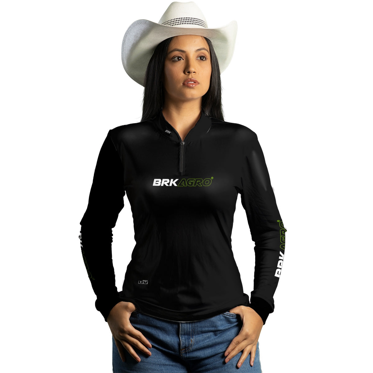 Camisa Feminina Agro  Brk Preto Básica com Proteção Solar UV50+ - Brk Agro