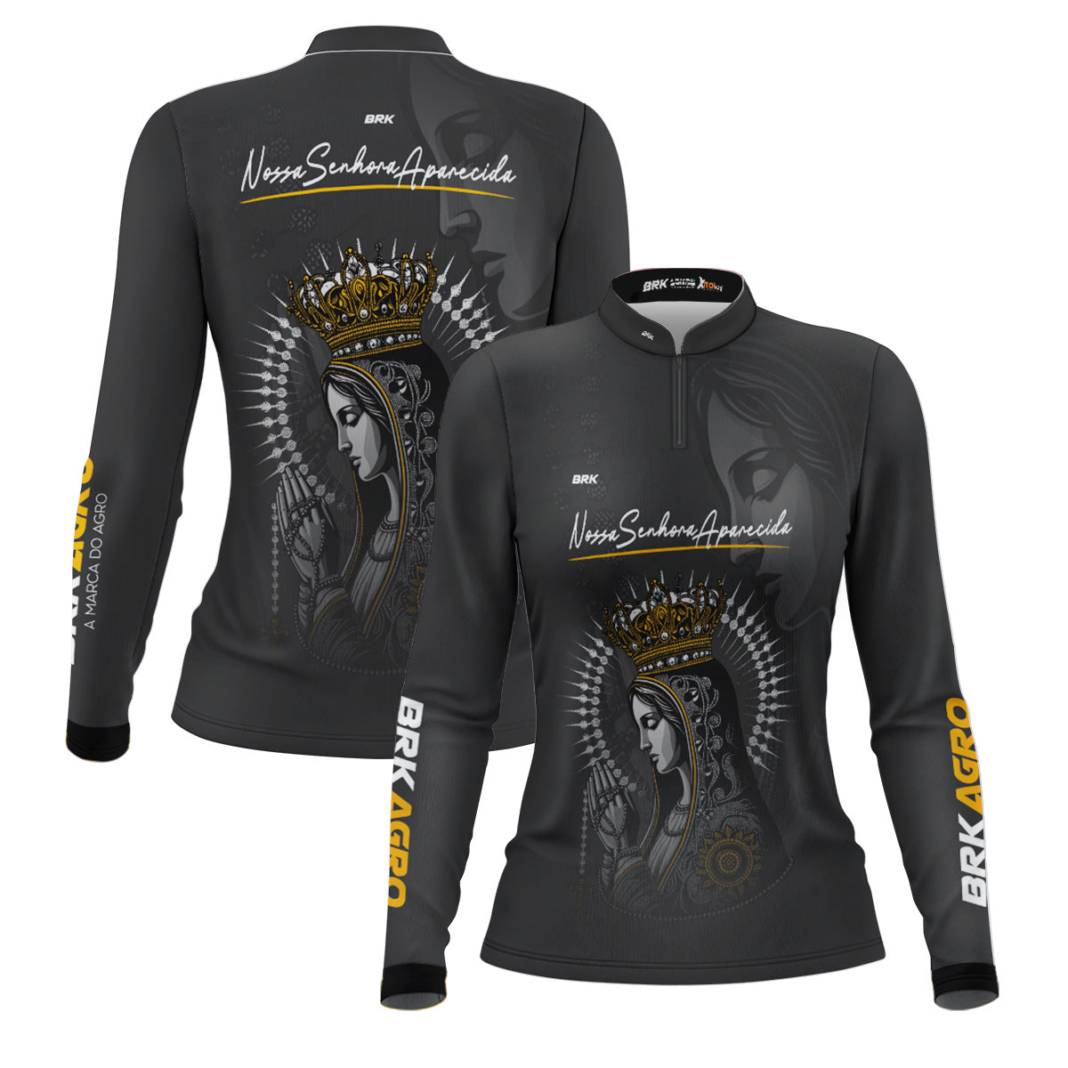 Camisa Feminina Agro  Brk Feminina Preta Padroeira com Proteção Solar UV50+ - Brk Agro