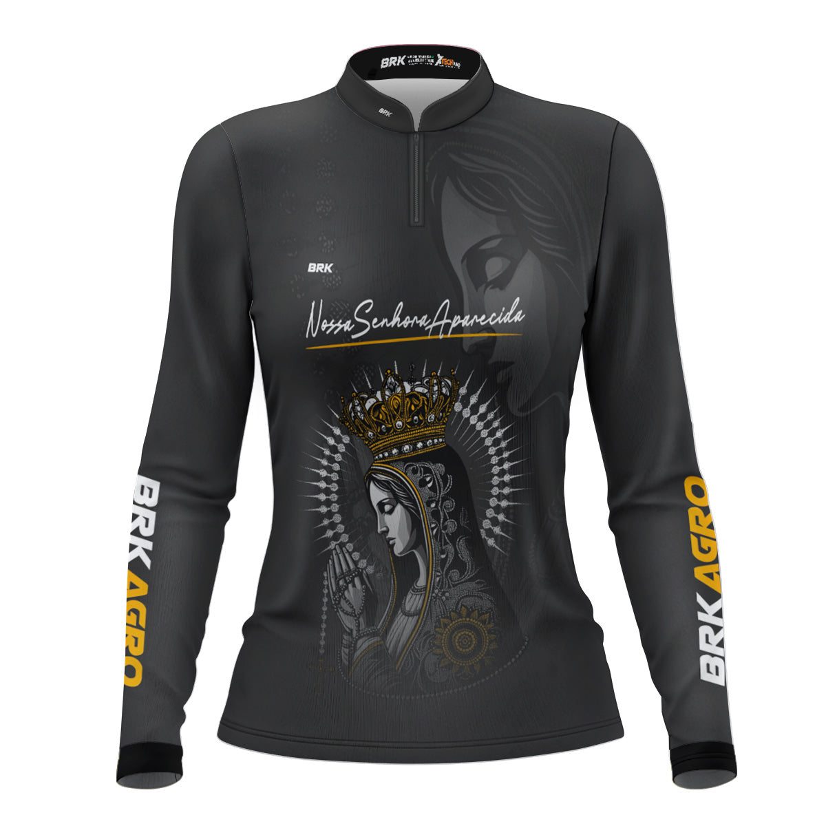 Camisa Feminina Agro  Brk Feminina Preta Padroeira com Proteção Solar UV50+ - Brk Agro