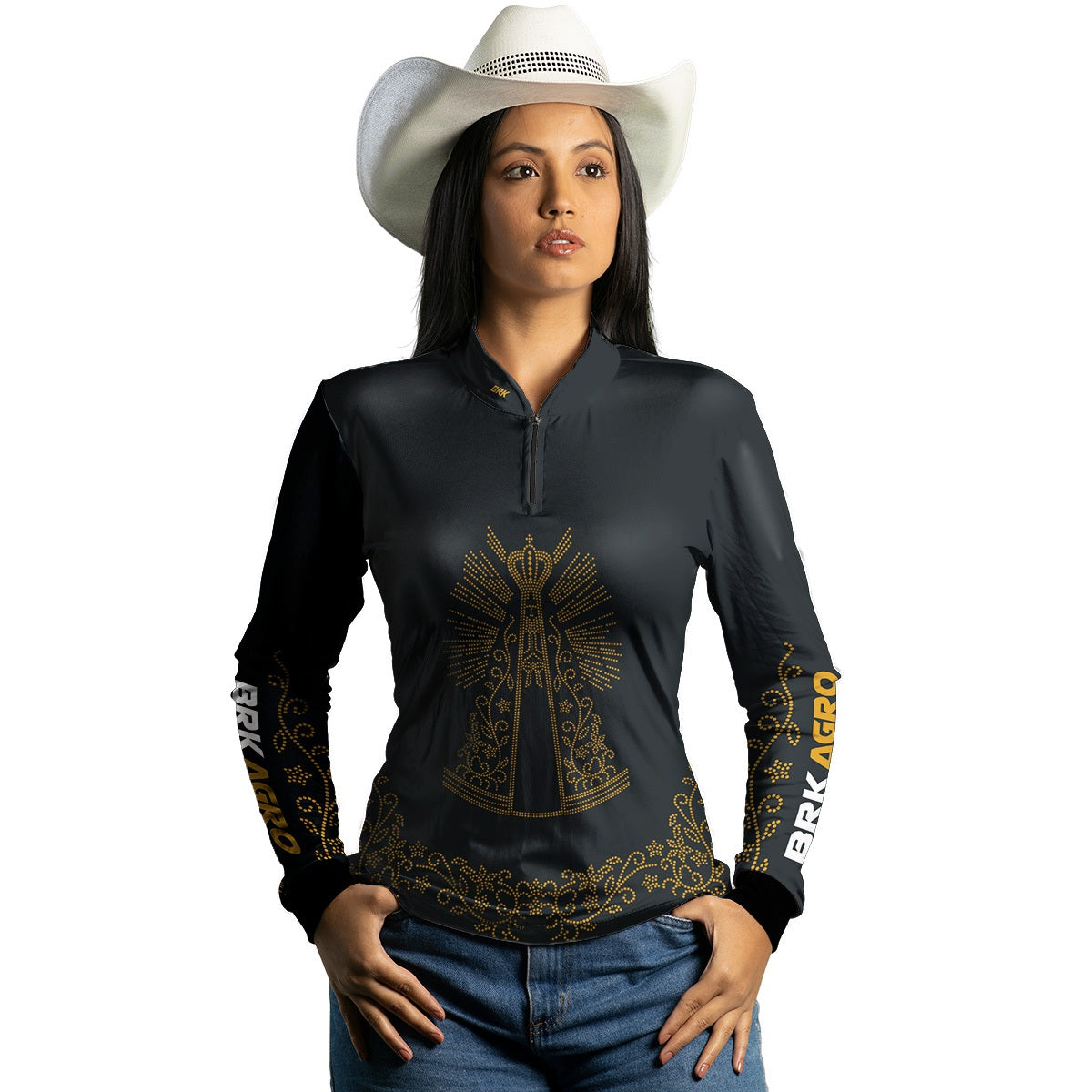 Camisa Feminina Agro  Brk Nossa Senhora Aparecida Strass com Proteção Solar UV50+ - Brk Agro