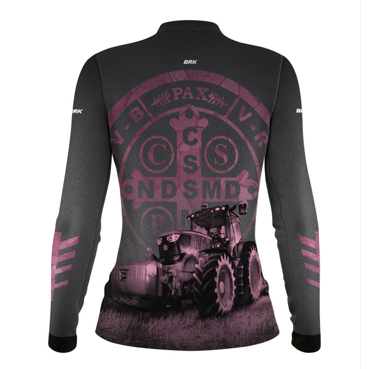 Camisa Feminina Agro  Brk Feminina Medalhão de São Bento Preto e Rosa UV50+ - Brk Agro