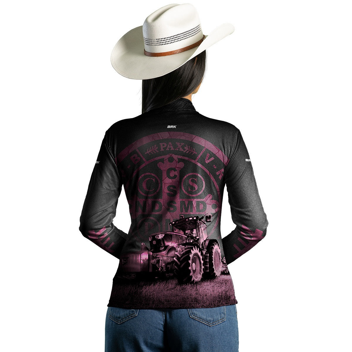 Camisa Feminina Agro  Brk Feminina Medalhão de São Bento Preto e Rosa UV50+ - Brk Agro