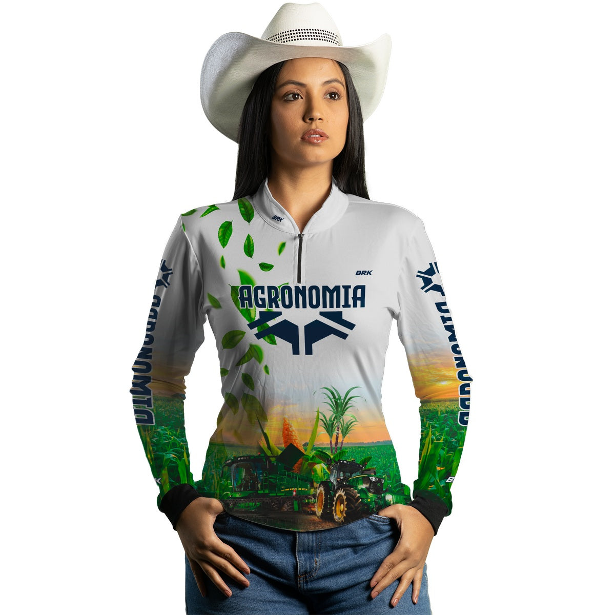 Camisa Feminina Agro  Brk Agronomia Branca com Proteção Solar UV50+ - Brk Agro