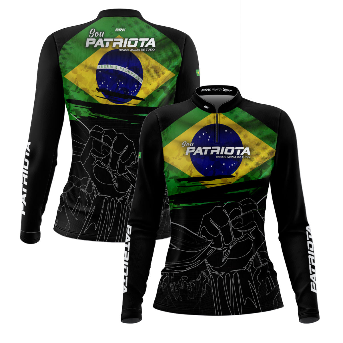Camisa Feminina Agro  Brk Básica Patriota Preta Bandeira do Brasil com Proteção UV50+ - Brk Agro