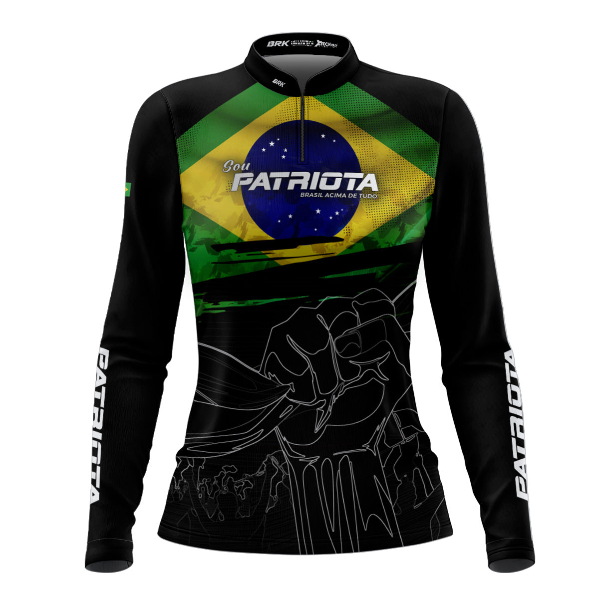 Camisa Feminina Agro  Brk Básica Patriota Preta Bandeira do Brasil com Proteção UV50+ - Brk Agro