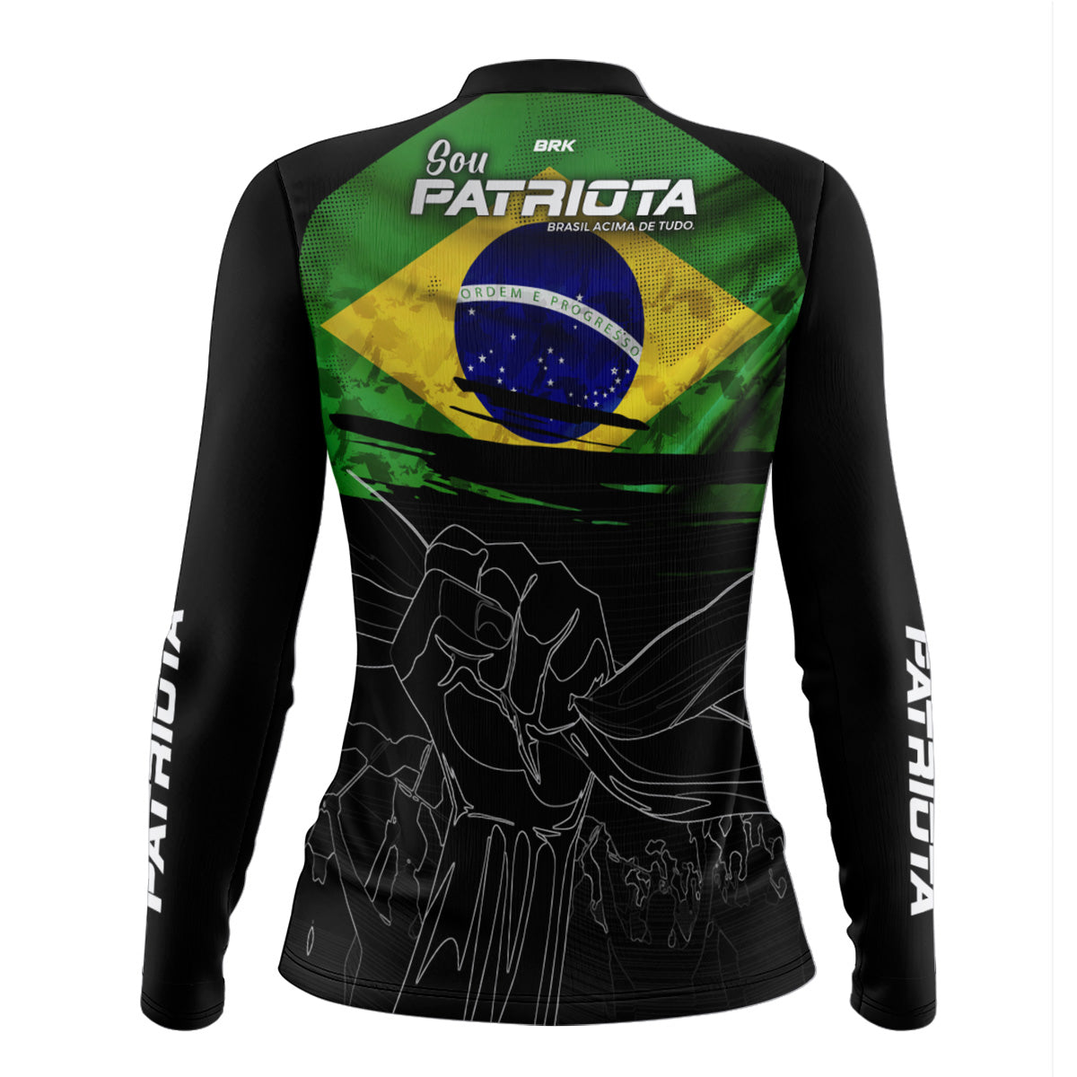 Camisa Feminina Agro  Brk Básica Patriota Preta Bandeira do Brasil com Proteção UV50+ - Brk Agro