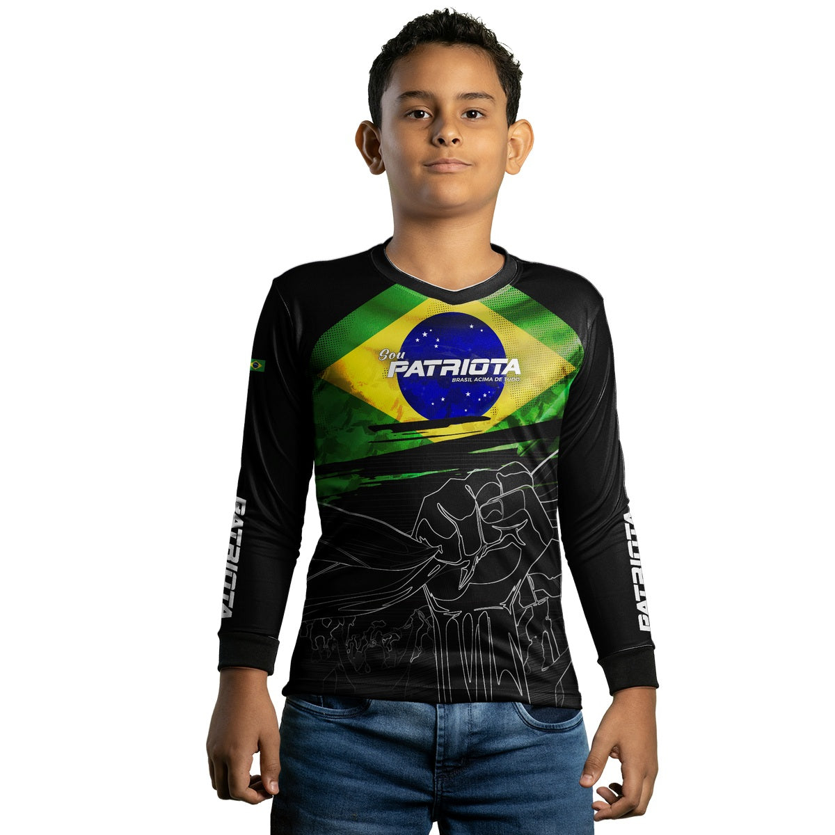 Camisa Infantil Agro Brk Básica Patriota Preta Bandeira do Brasil com Proteção UV50+ - Brk Agro