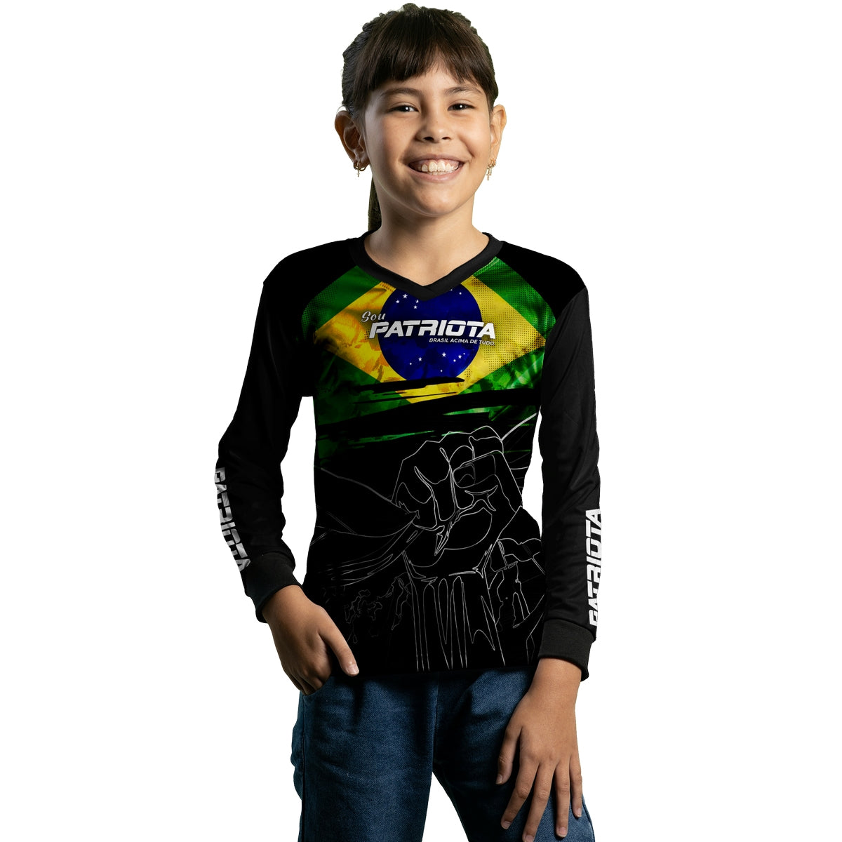 Camisa Infantil Agro Brk Básica Patriota Preta Bandeira do Brasil com Proteção UV50+ - Brk Agro
