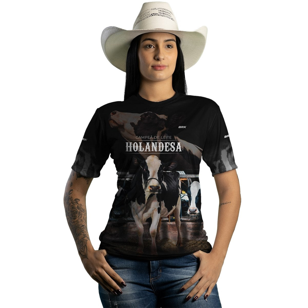 Camiseta Agro Feminina Brk Vaca Holandesa com Proteção Solar UV50+ - Brk Agro
