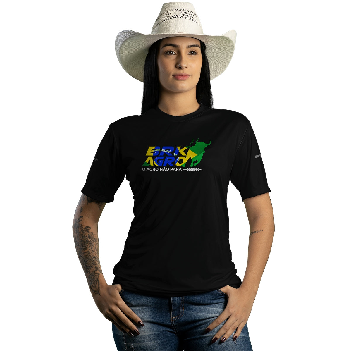 Camiseta Agro Feminina Brk O Agro Não Para com Proteção Solar UV50+ - Brk Agro