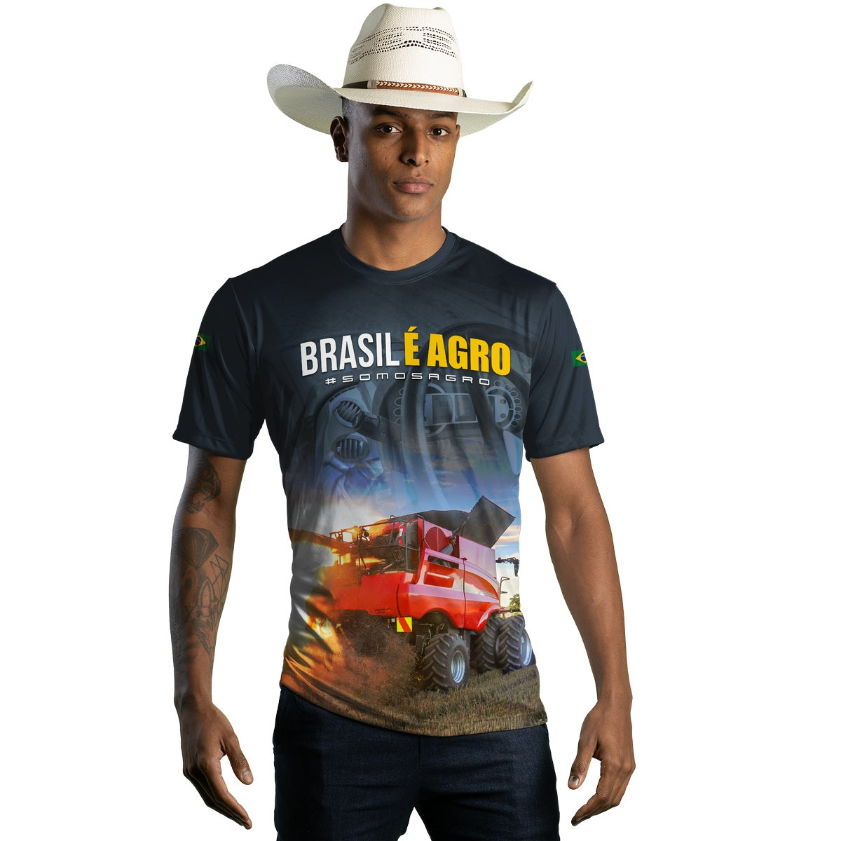 Camiseta Agro Brk Brasil é Agro Colheitadeira com Proteção Solar UV50+ - Brk Agro