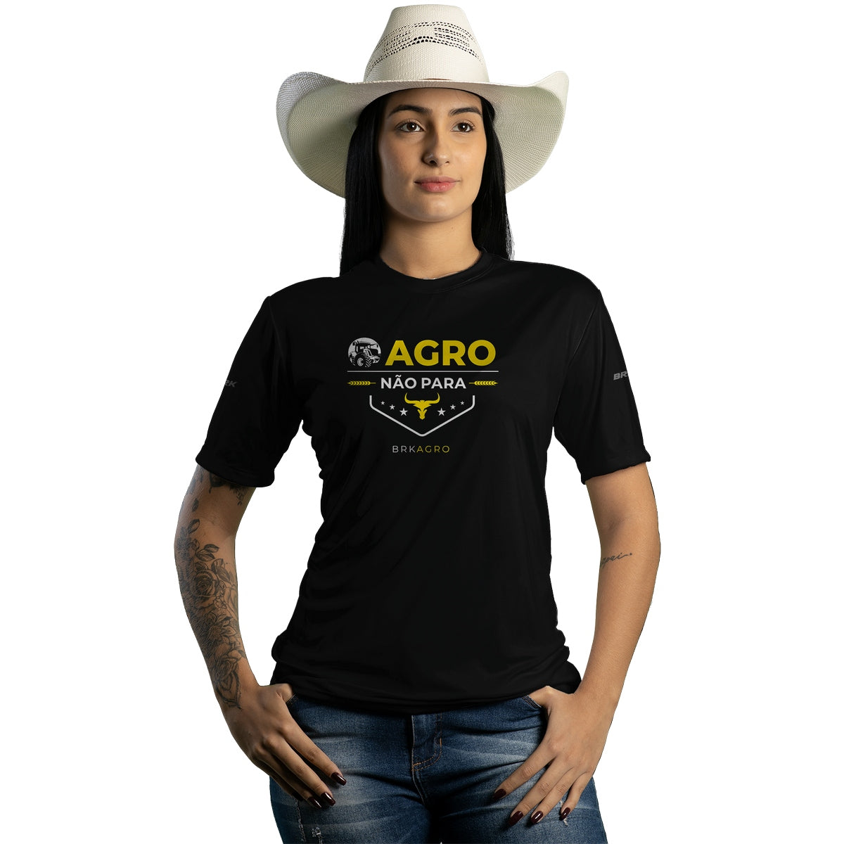 Camiseta Agro Feminina Brk O Agro Não Para com Proteção Solar UV50+ - Brk Agro