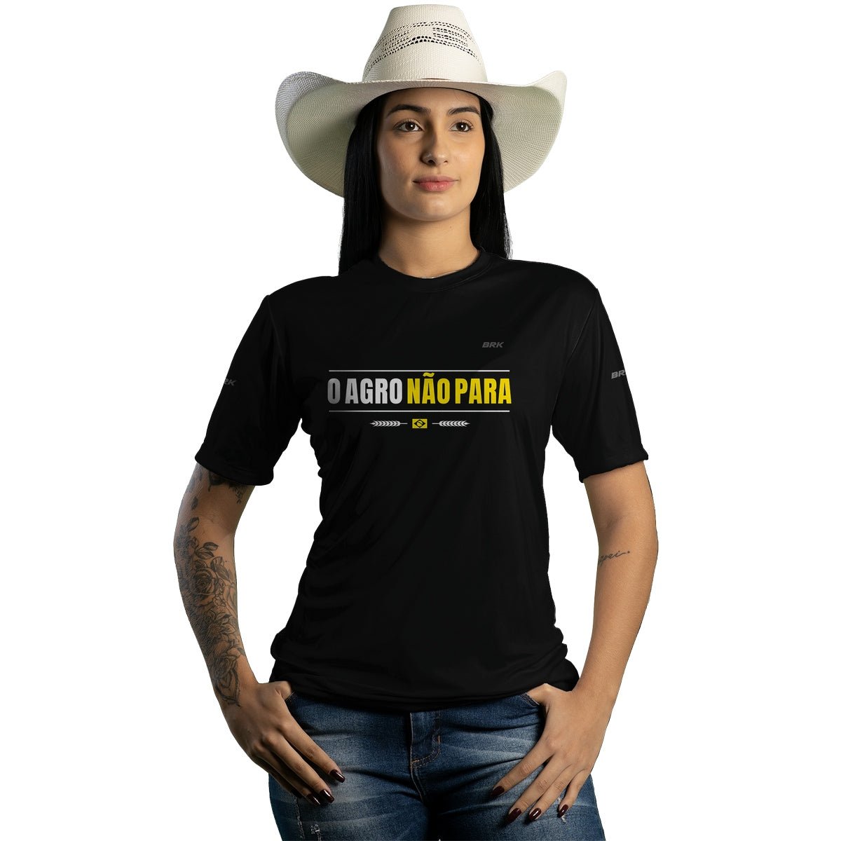 Camiseta Agro Feminina Brk O Agro Não Para com Proteção Solar UV50+ - Brk Agro