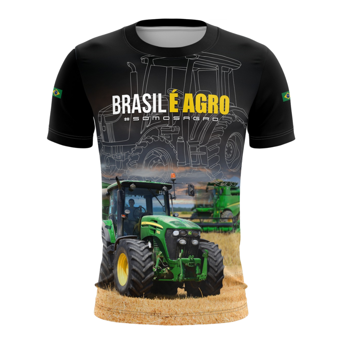 Camiseta Agro Brk Preta Brasil é Agro com Proteção Solar UV50+ - Brk Agro