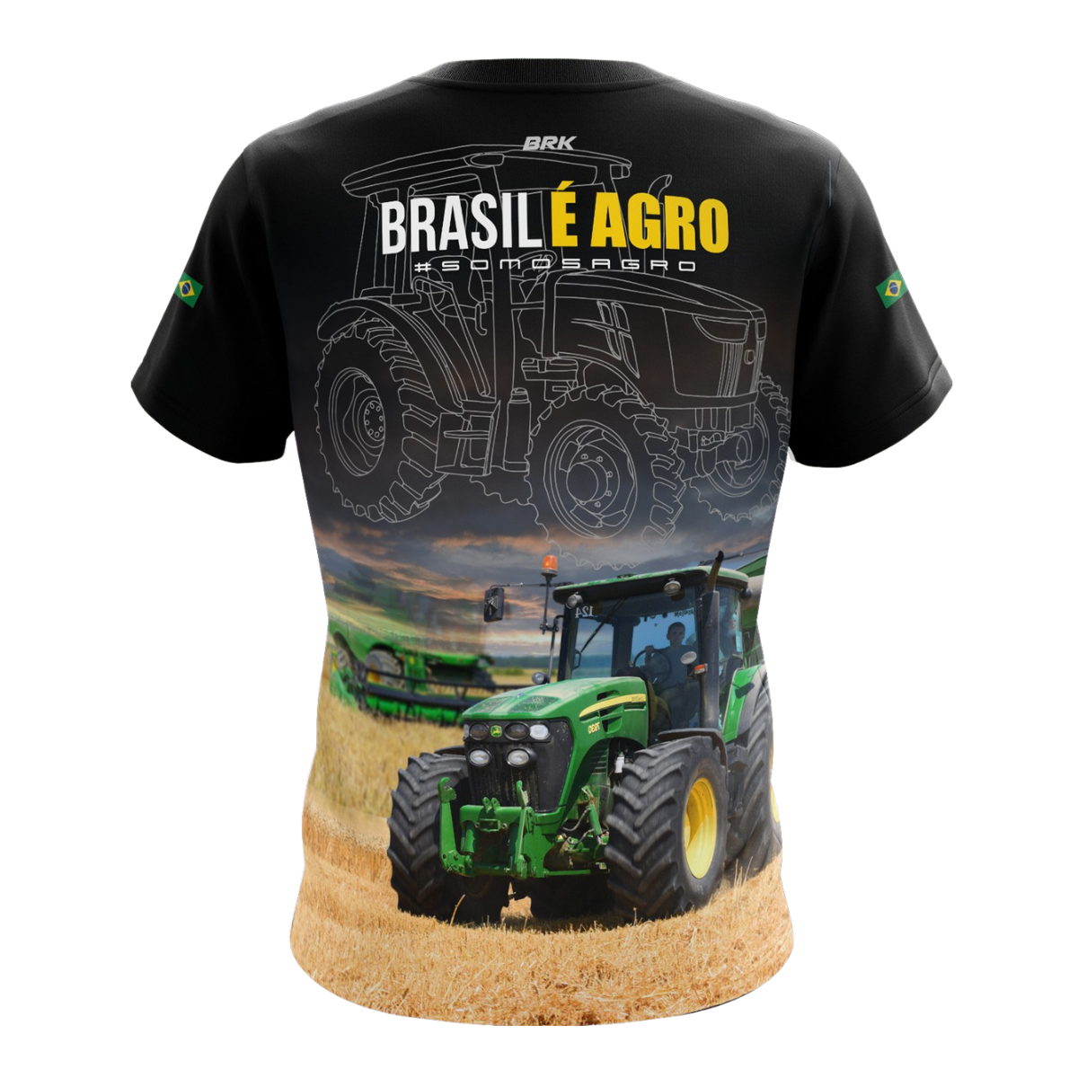 Camiseta Agro Brk Preta Brasil é Agro com Proteção Solar UV50+ - Brk Agro