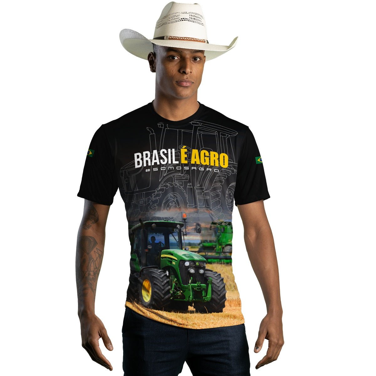 Camiseta Agro Brk Preta Brasil é Agro com Proteção Solar UV50+ - Brk Agro