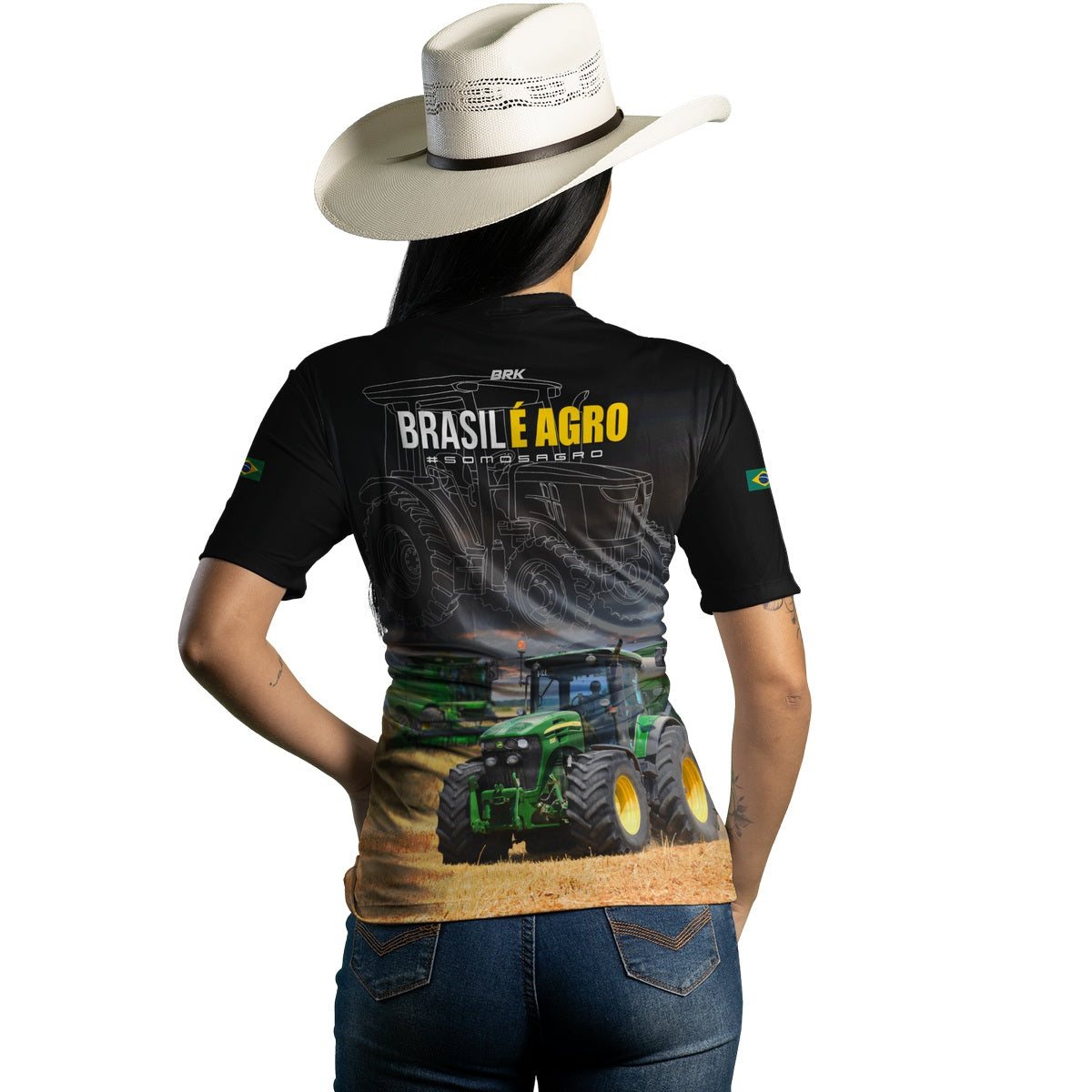 Camiseta Agro Feminina Brk Preta Brasil é Agro com Proteção Solar UV50+ - Brk Agro