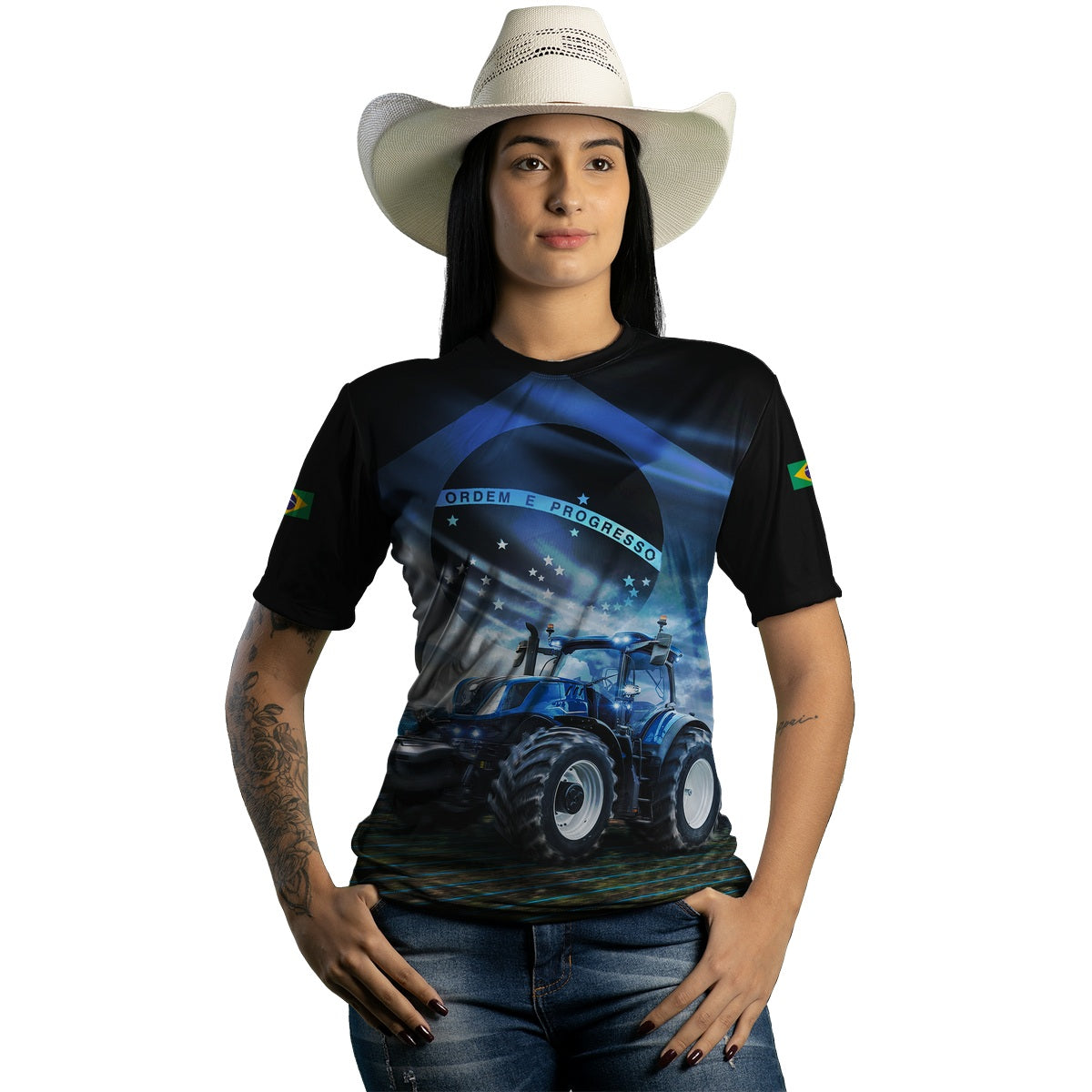Camiseta Agro Feminina Brk O Agro Não Para Azul com Proteção Solar UV50+ - Brk Agro