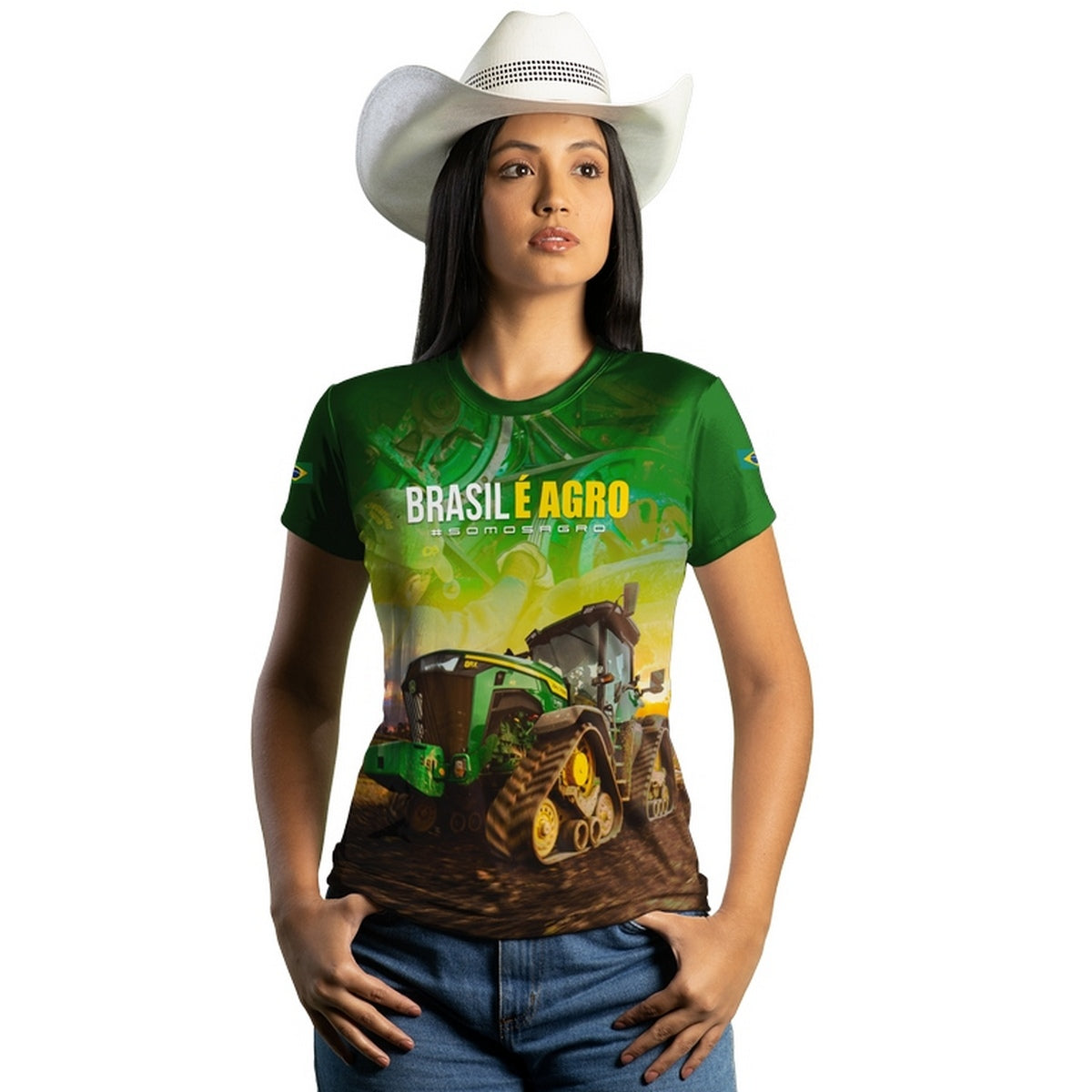 Camiseta Agro Feminina Brk Brasil é Agro 02 com Proteção Solar UV50+ - Brk Agro