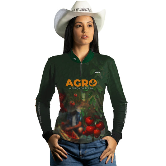 Camisa Feminina Agro Brk Produtor de Tomate com UV50+