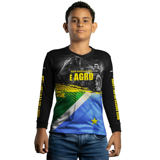 Camisa Agro Infantil Brk Mato Grosso do Sul é Agro com UV50+ Envio Imediato