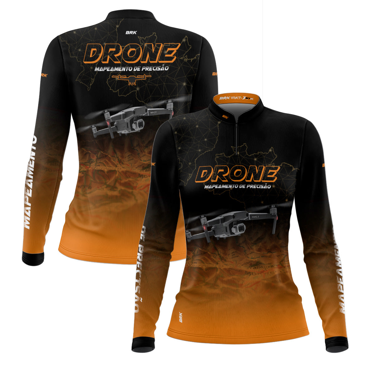 Camisa Agro Feminina Brk Drone Mapeamento DJI Laranja com Proteção Solar UV50+ - Brk Agro
