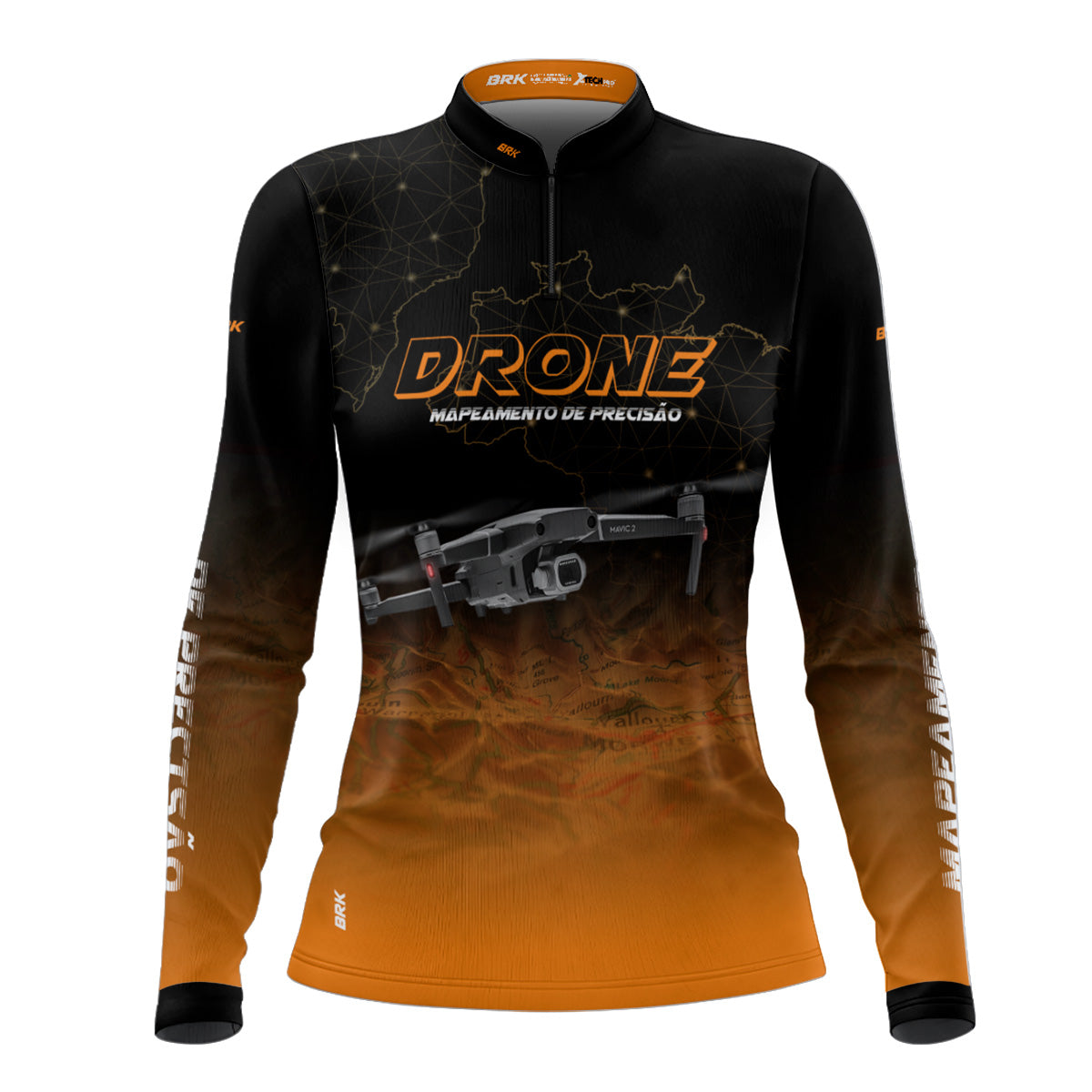 Camisa Agro Feminina Brk Drone Mapeamento DJI Laranja com Proteção Solar UV50+ - Brk Agro