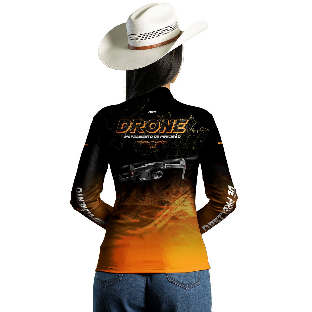 Camisa Agro Feminina Brk Drone Mapeamento DJI Laranja com Proteção Solar UV50+ - Brk Agro