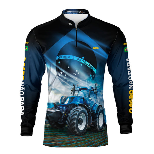 Camisa Agro Brk O Agro Não Para Azul Proteção Solar UV50+ - Brk Agro