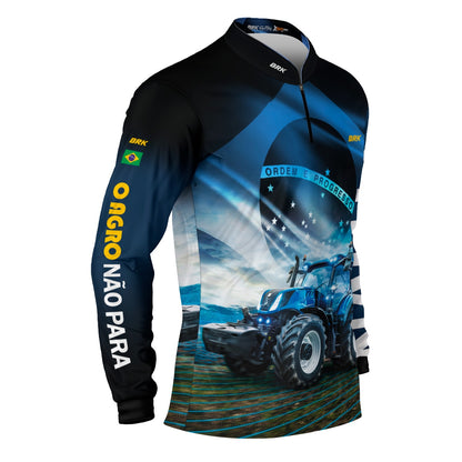 Camisa Agro Brk O Agro Não Para Azul Proteção Solar UV50+ - Brk Agro