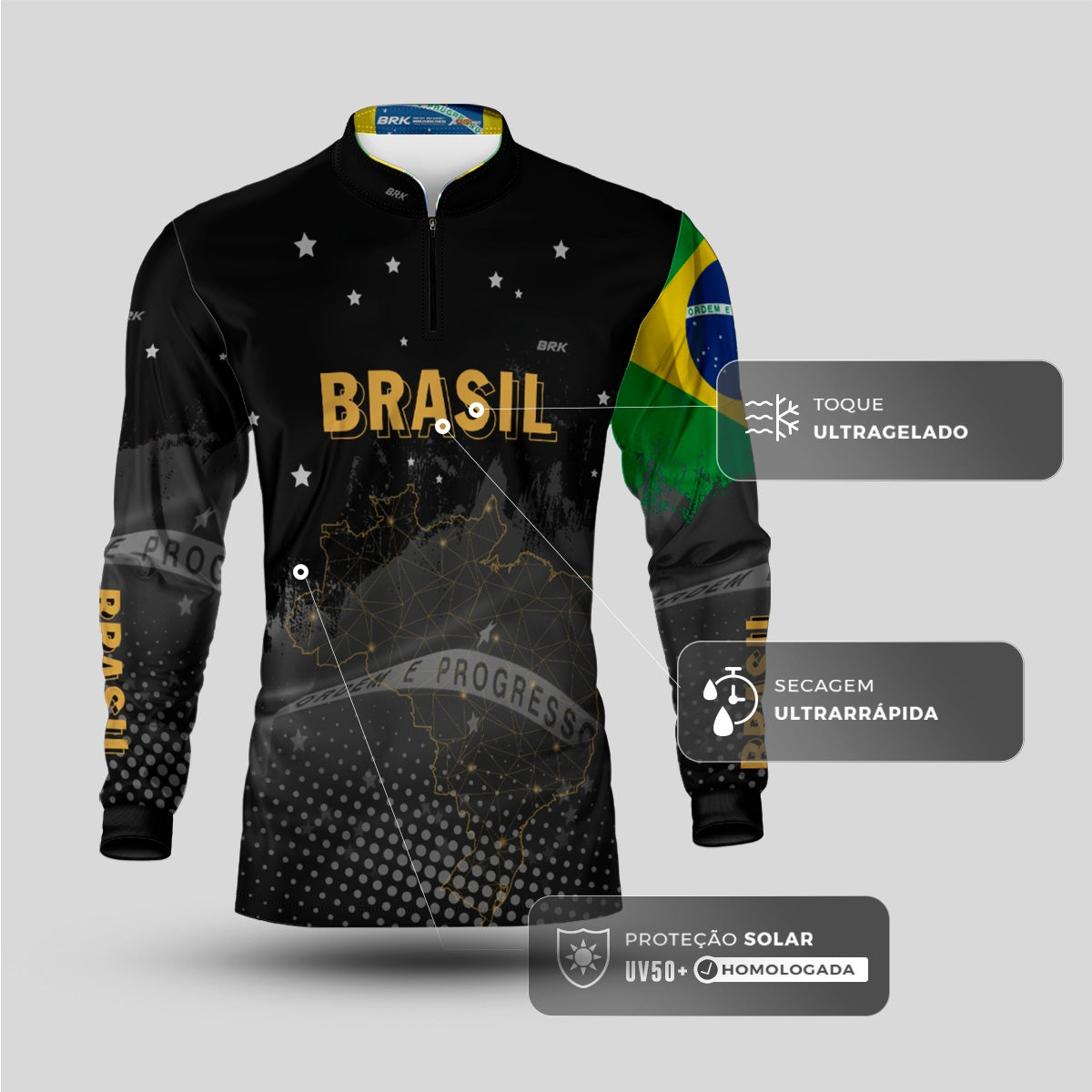 Camisa Brk Brasil Preta com Proteção Solar UV50+ - Brk Agro