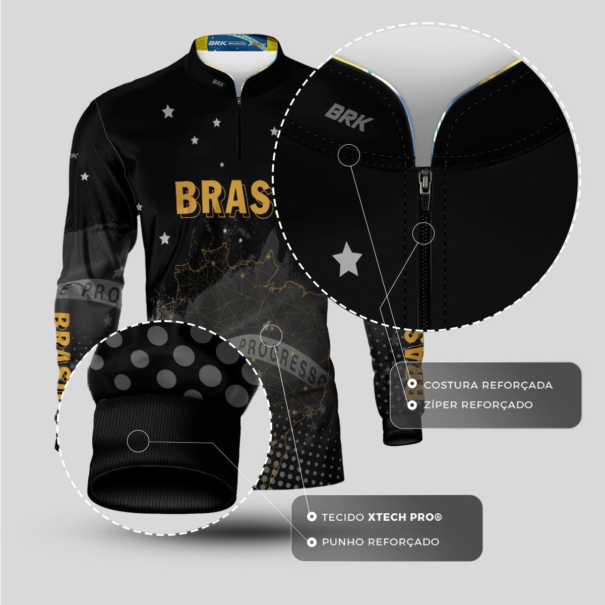 Camisa Brk Brasil Preta com Proteção Solar UV50+ - Brk Agro