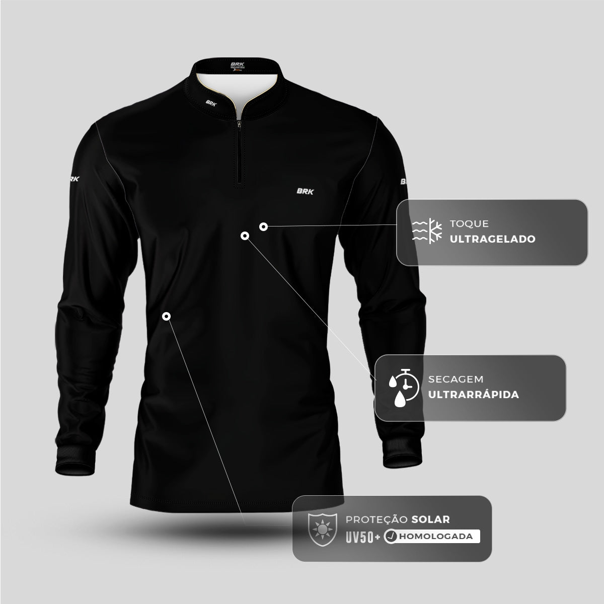 Camisa Brk Manga Longa Preta com Proteção Solar UV50+ Envio Imediato - Brk Agro