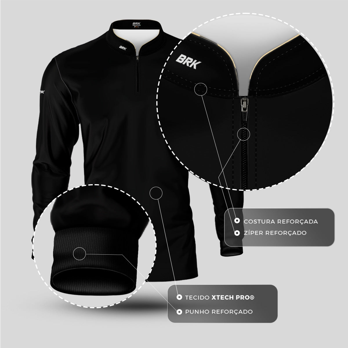 Camisa Masculina Brk Basica Preta com Proteção Solar UV50+ - Brk Agro