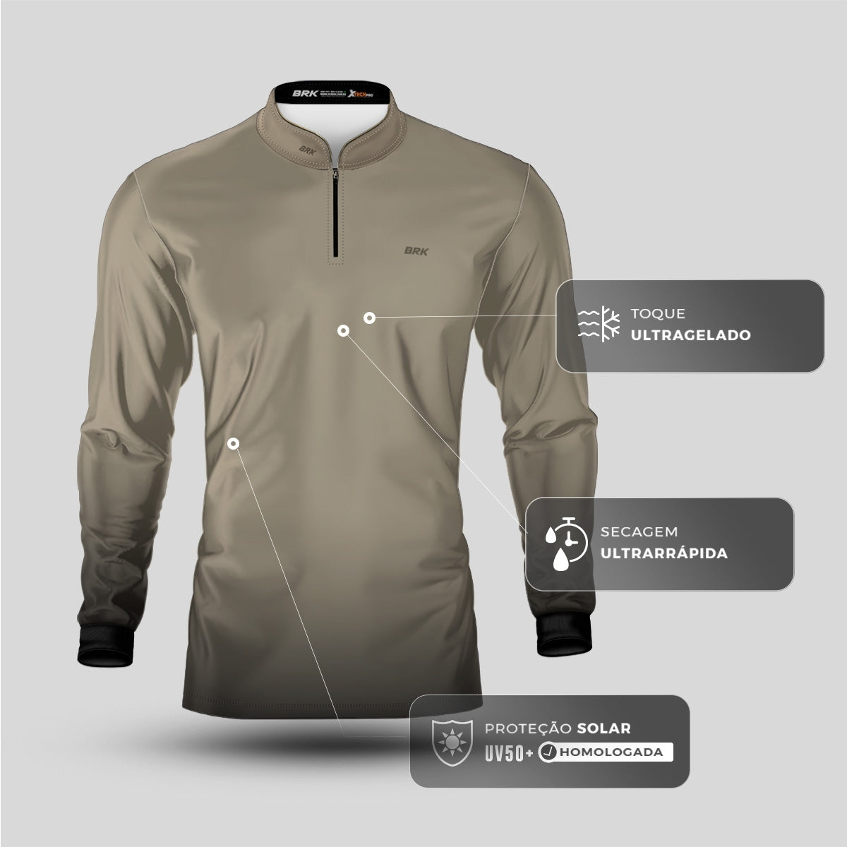 Camisa Agro Brk Unissex Basic Areia com Proteção Solar UV50+ Envio Imediato - Brk Agro